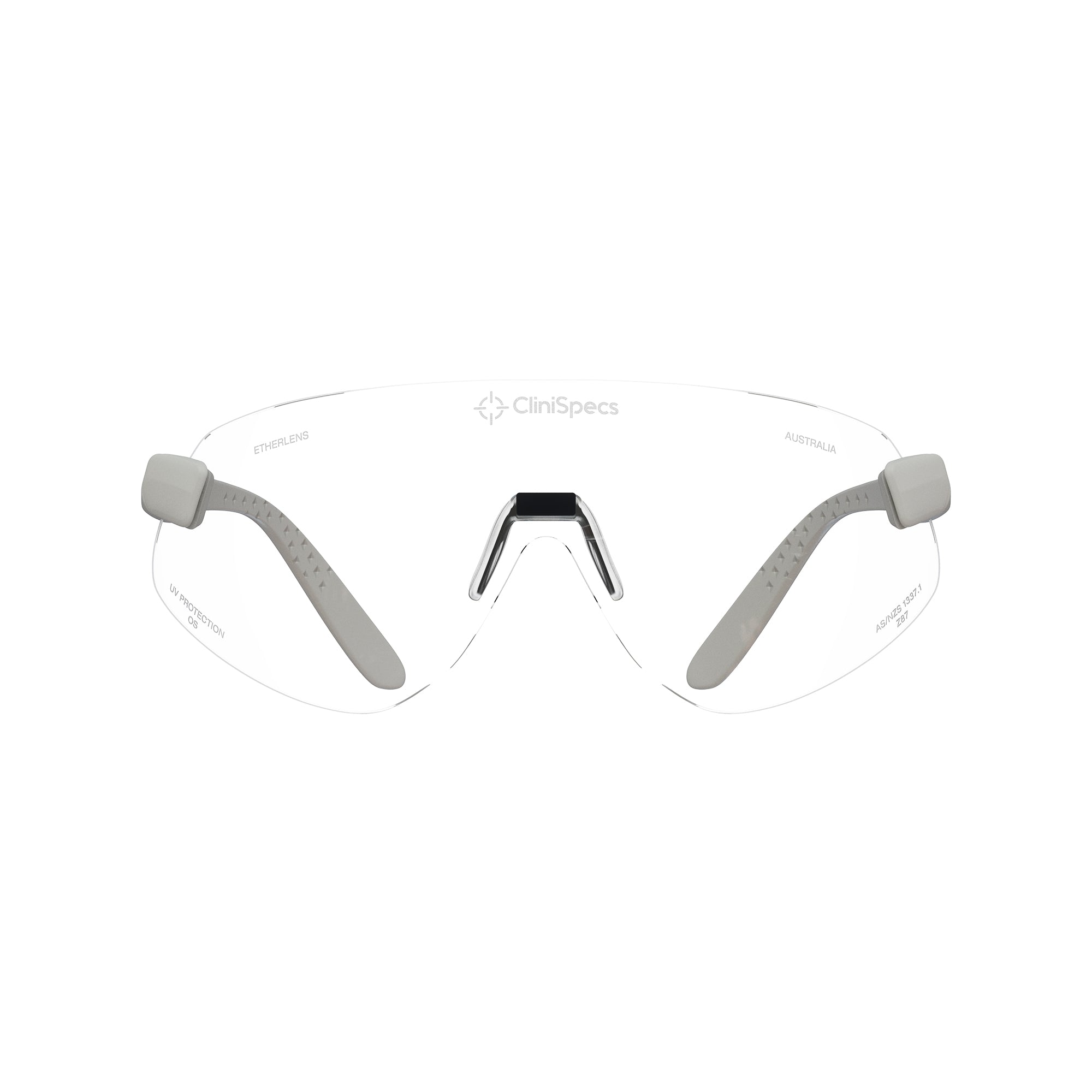 Shield safety glasses, front view